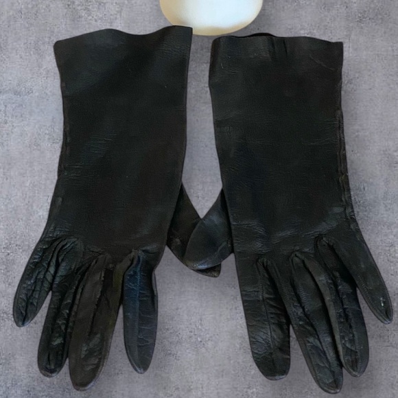 Black Leather Gloves Fits EXTRA SLIM SMALL HANDS. Gorpcore Bikercore Elegance - Picture 4 of 7